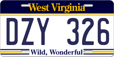 WV license plate DZY326