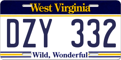 WV license plate DZY332