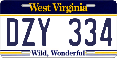 WV license plate DZY334