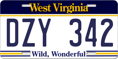 WV license plate DZY342