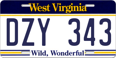 WV license plate DZY343