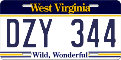 WV license plate DZY344
