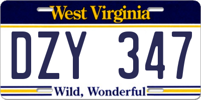 WV license plate DZY347