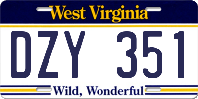WV license plate DZY351