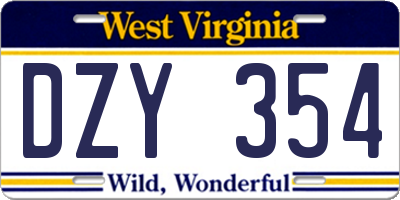 WV license plate DZY354
