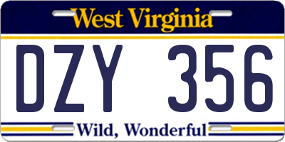 WV license plate DZY356