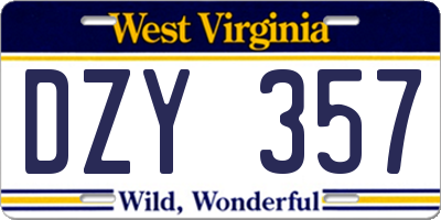 WV license plate DZY357