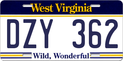 WV license plate DZY362