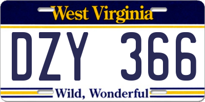 WV license plate DZY366
