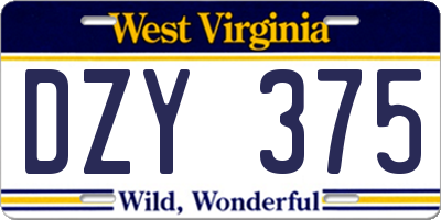 WV license plate DZY375