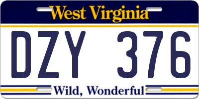 WV license plate DZY376