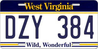 WV license plate DZY384