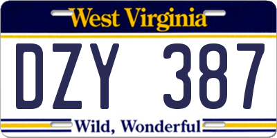 WV license plate DZY387