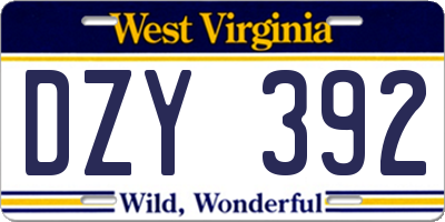 WV license plate DZY392