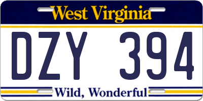 WV license plate DZY394