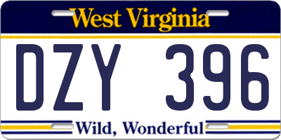 WV license plate DZY396