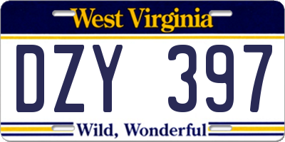 WV license plate DZY397