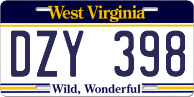 WV license plate DZY398