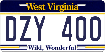 WV license plate DZY400