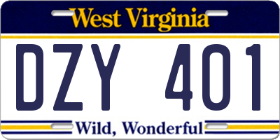 WV license plate DZY401
