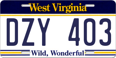 WV license plate DZY403