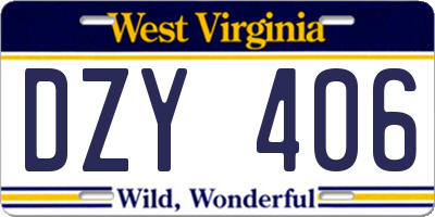 WV license plate DZY406