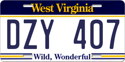 WV license plate DZY407