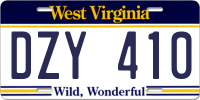 WV license plate DZY410