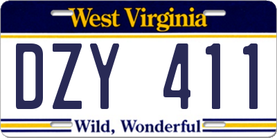 WV license plate DZY411