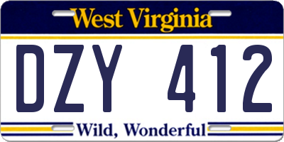 WV license plate DZY412