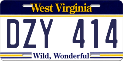 WV license plate DZY414