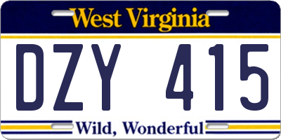 WV license plate DZY415