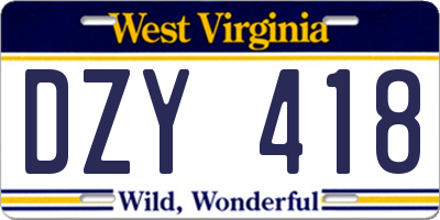 WV license plate DZY418