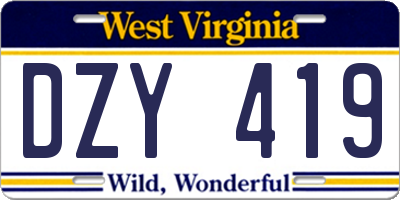 WV license plate DZY419