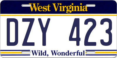 WV license plate DZY423