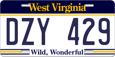 WV license plate DZY429