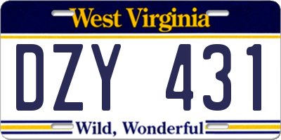 WV license plate DZY431