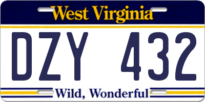 WV license plate DZY432