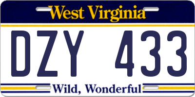 WV license plate DZY433