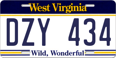 WV license plate DZY434
