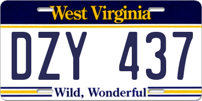 WV license plate DZY437