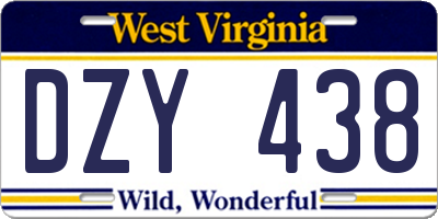 WV license plate DZY438