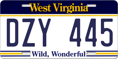 WV license plate DZY445