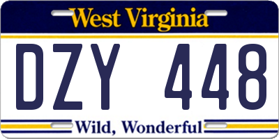 WV license plate DZY448