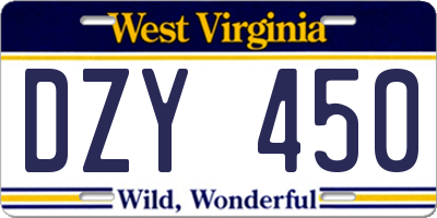 WV license plate DZY450