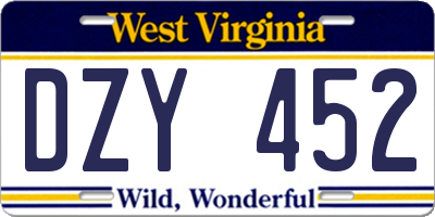 WV license plate DZY452