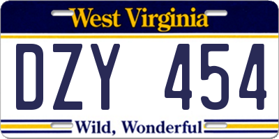 WV license plate DZY454