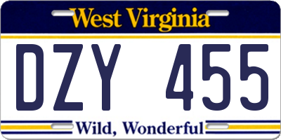 WV license plate DZY455