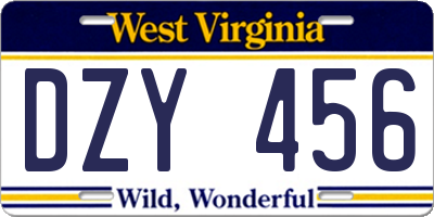 WV license plate DZY456