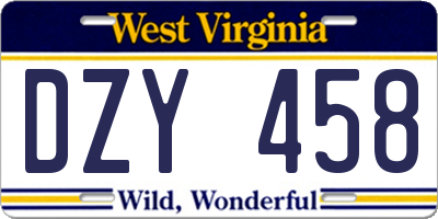 WV license plate DZY458